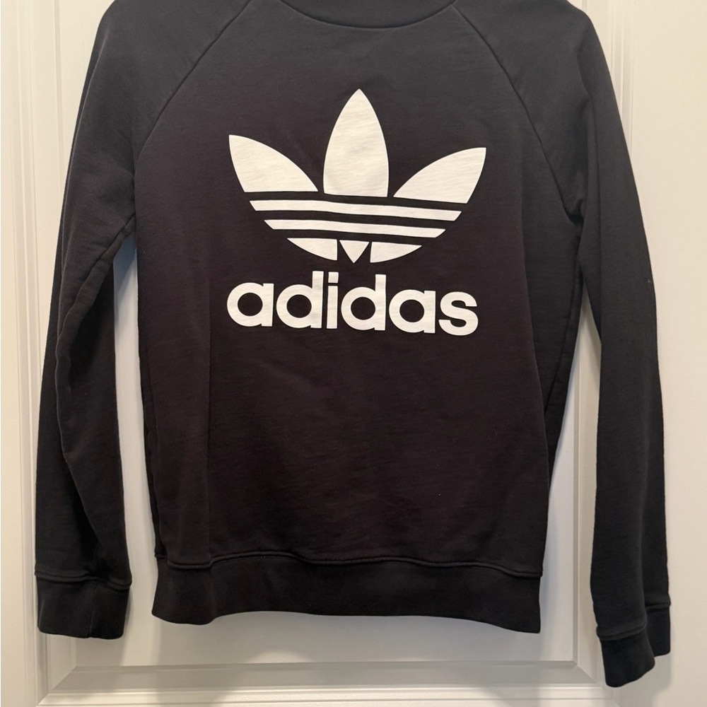 Adidas Black Crewneck Sweatshirt with White Trefoil Logo